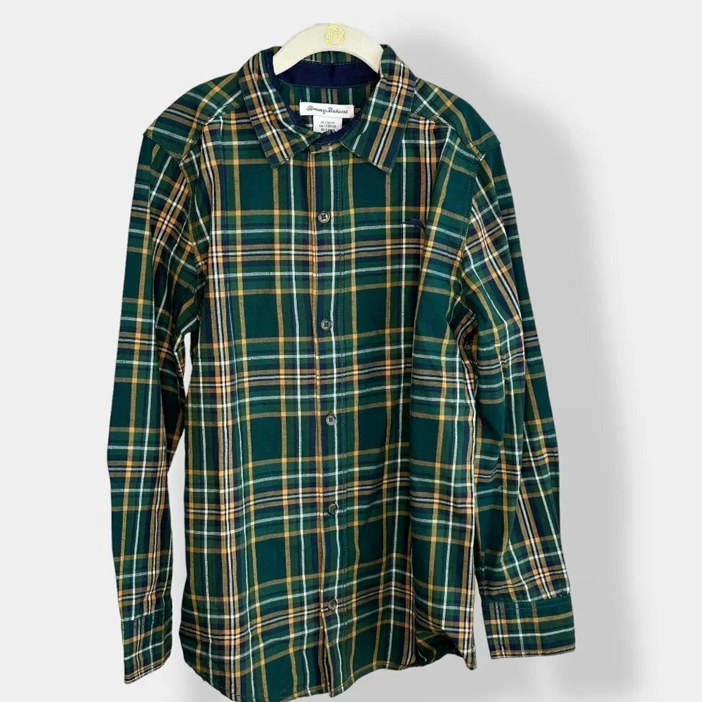 Tommy Bahama Green Plaid Boys Button Up‎ Shirt